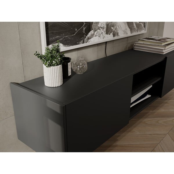 Antracytowa szafka pod TV w dekorze dębu 164x35 cm Schlangen – Germania-image-4