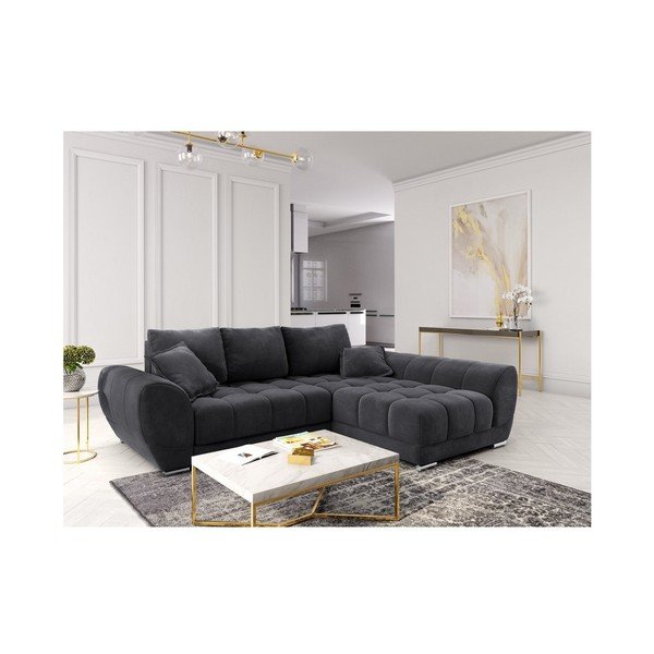 Ciemnoszary rozkładany narożnik z aksamitnym obiciem Windsor & Co Sofas Nuage, prawostronny-image-1