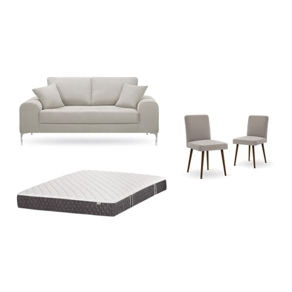 Zestaw 2-osobowej kremowej sofy, 2 szarobrązowych krzeseł i materaca 140x200 cm Home Essentials