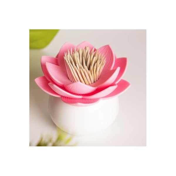 Pojemnik na wykałaczki QUALY Lotus Toothpick, biały/różowy