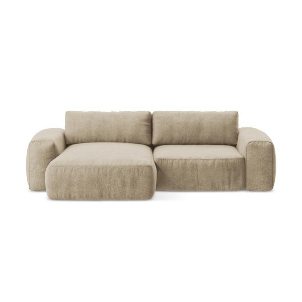 Jasnobrązowy rozkładany narożnik z tkaniny szenilowej (lewostronny/z szezlongiem) Kuki – Makamii