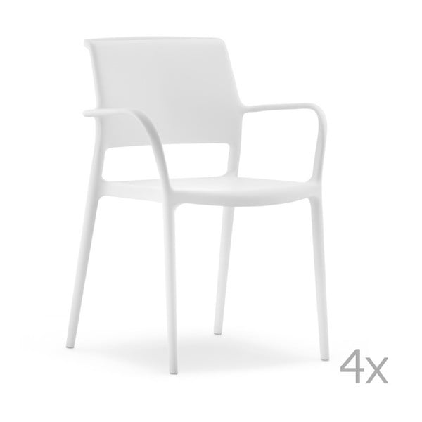 Zestaw 4 białych krzeseł z podłokietnikami Pedrali Ara