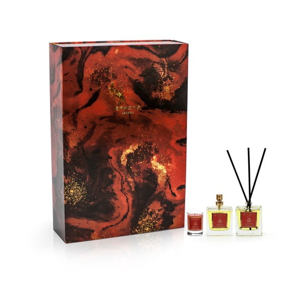 Komplet 12 świeczek zapachowych, 6 perfum do wnętrz i 6 dyfuzorów Bahoma London Obsidian Red