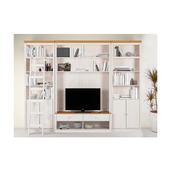 Biały zestaw pod TV z litego drewna sosnowego 288x223 cm Anita – Støraa-image-2