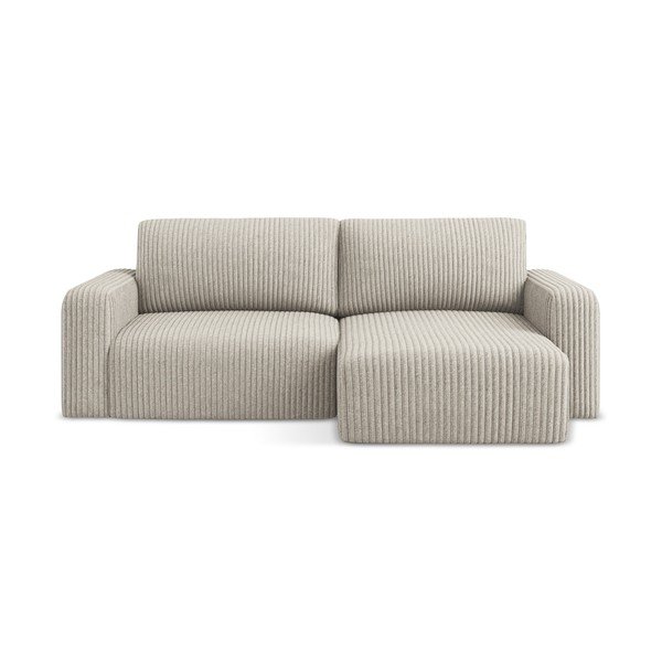 Beżowy sztruksowy rozkładany/ze schowkiem narożnik (prawostronny/z szezlongiem) Kona – Makamii