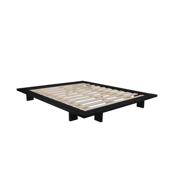 Łóżko dwuosobowe z drewna sosnowego z materacem Karup Design Japan Double Latex Black/Black, 160x200 cm-image-3