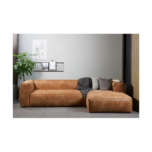 Brązowy narożnik ze skóry z recyklingu WOOOD Bean, prawostronny-image-1