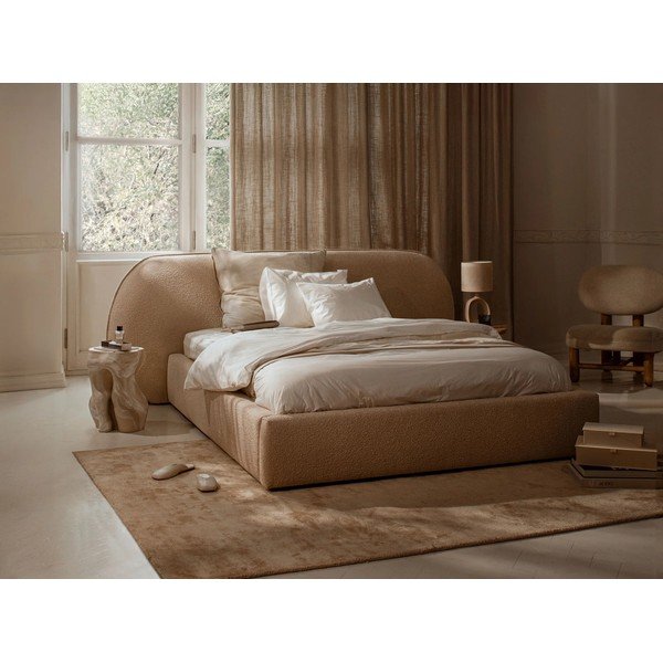 Ciemnoszare tapicerowane łóżko dwuosobowe ze schowkiem i stelażem 160x200 cm Ovalo – Micadoni -image-1