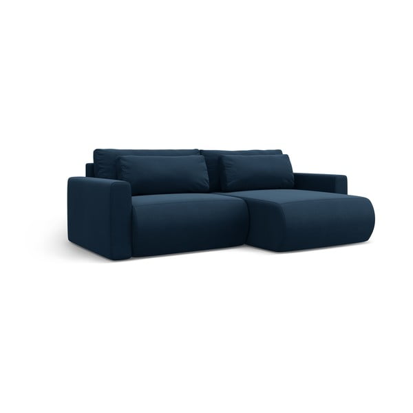 Ciemnoniebieski aksamitny rozkładany narożnik ze schowkiem Belfast – Cosmopolitan Design-image-2