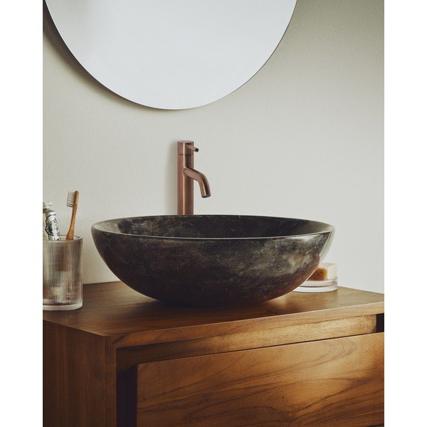 Szara kamienna okrągła umywalka ø 40 cm Darnen – Kave Home-image-1