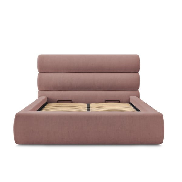 Jasnoróżowe tapicerowane łóżko dwuosobowe ze schowkiem i stelażem 160x200 cm Jagna – Bobochic Paris-image-3