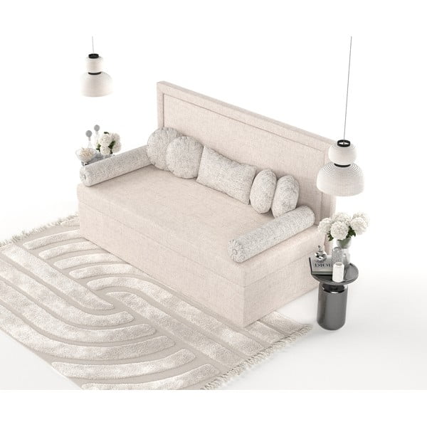 Beżowe tapicerowane łóżko jednoosobowe 90x200 cm Scala – Maison de Rêve-image-4