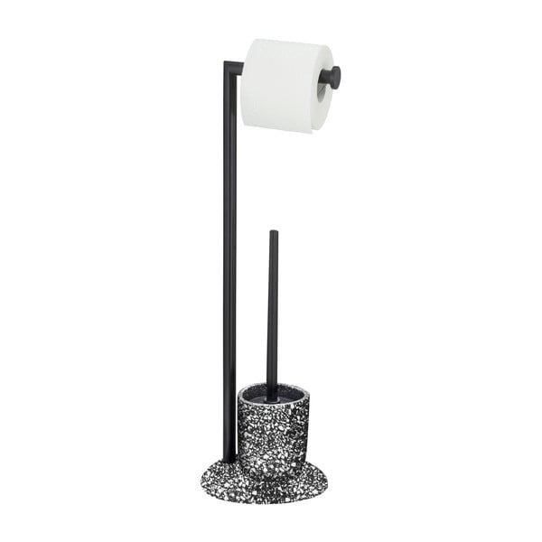 Czarny zestaw szczotki do WC i uchwytu na papier Wenko Terrazzo-image-1
