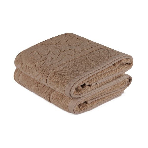 Jasnobrązowe bawełniane ręczniki zestaw 2 szt. 90x50 cm Sultan – Foutastic