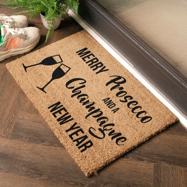 Wycieraczka ze świątecznym motywem z włókna kokosowego 40x60 cm Champagne New Year – Artsy Doormats-image-1