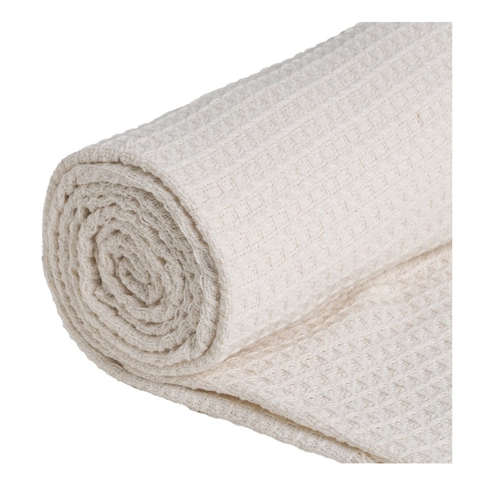 Kremowa narzuta z bawełny z recyklingu 260x280 cm Honeycomb – Ixia (zdjęcie 5)