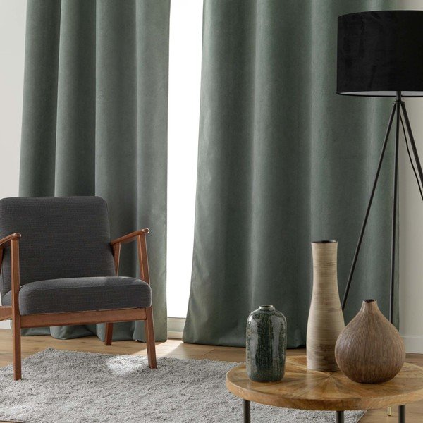 Aksamitna zasłona w kolorze khaki 140x260 cm Olympe – douceur d'intérieur-image-2
