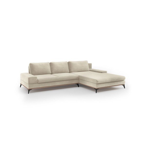 Beżowy rozkładany narożnik z aksamitnym obiciem Windsor & Co Sofas Astre, prawostronny-image-2