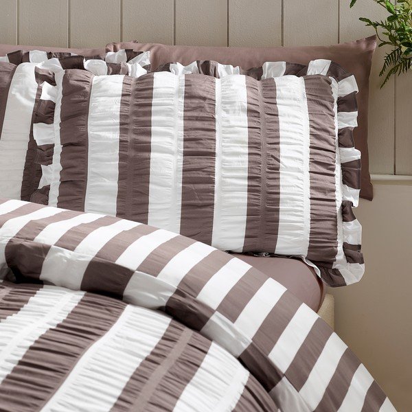 Ciemnobrązowa pościel dwuosobowa 200x200 cm Seersucker Frill Stripe – Catherine Lansfield-image-2