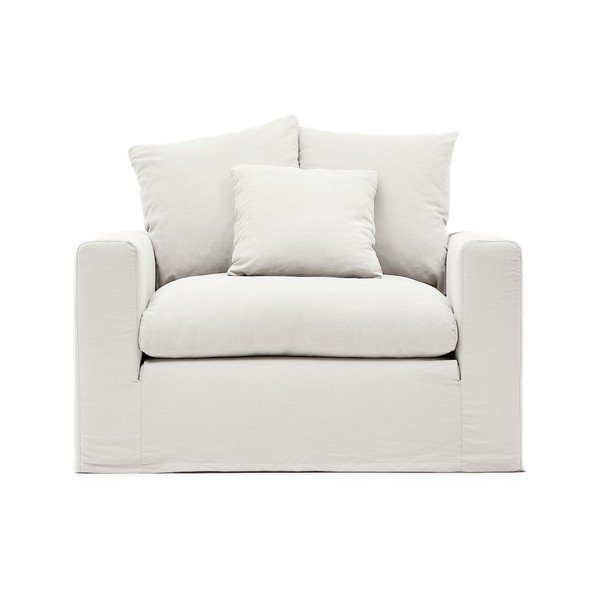 Biały lniany fotel Nora – Kave Home-image-2