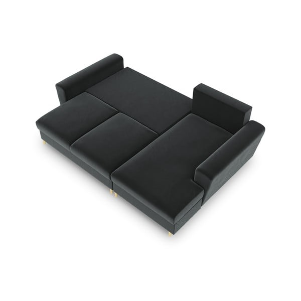 Ciemnoszary aksamitny rozkładany narożnik ze schowkiem (prawostronny/z szezlongiem) Kyoto – Cosmopolitan Design-image-2