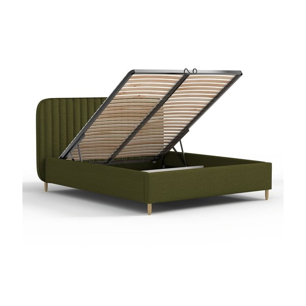 Zielone tapicerowane łóżko dwuosobowe ze schowkiem i stelażem 140x200 cm Noto – Maison de Rêve-image-3