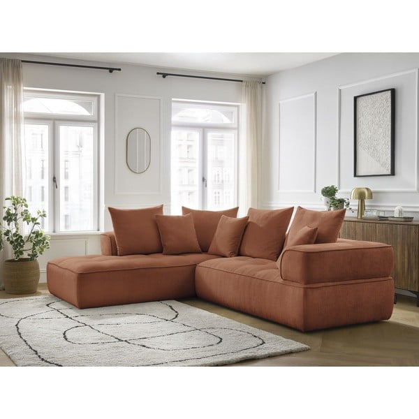 Narożnik z tkaniny szenilowej (lewostronny/w kształcie litery L) w kolorze terakoty Whesley – Bobochic Paris-image-1