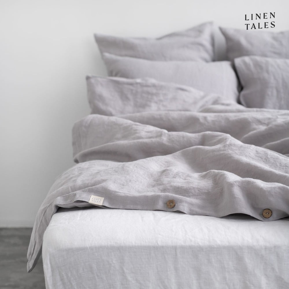 Jasnoszara lniana pościel jednoosobowa 135x200 cm – Linen Tales (zdjęcie 5)