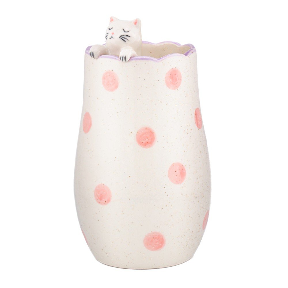 Biały wazon z dolomitu (wysokość 18 cm) Peeking Cat – Sass & Belle