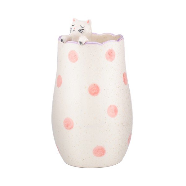 Biały wazon z dolomitu (wysokość 18 cm) Peeking Cat – Sass & Belle