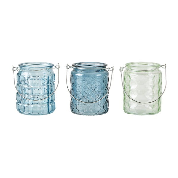Zestaw 3 niebieskich świeczników na tealight KJ Collection Glass, 10x8 cm