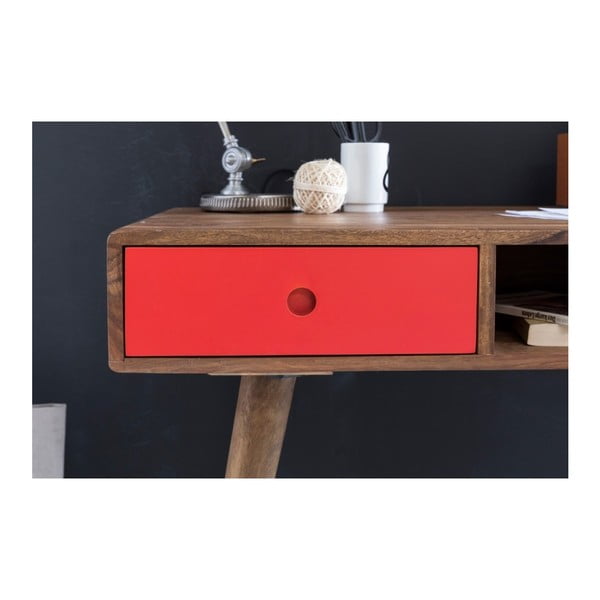 Biurko z czerwoną szufladą z litego drewna sheesham Skyport REPA-image-2