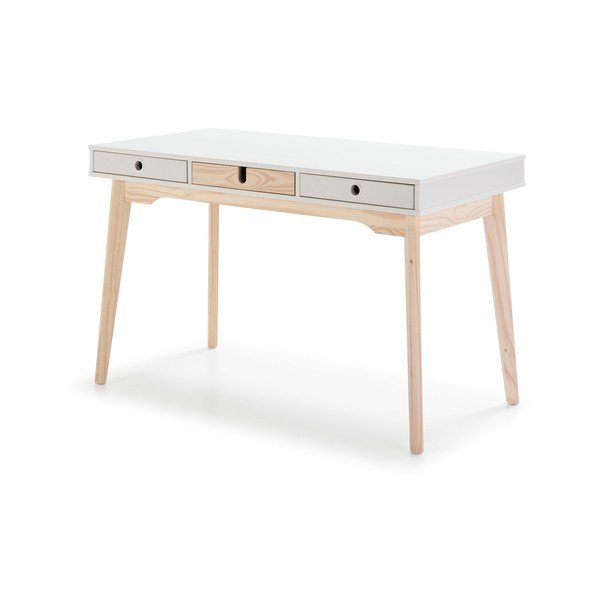 Białe biurko z nogami z drewna sosnowego Marckeric Kiara-image-2