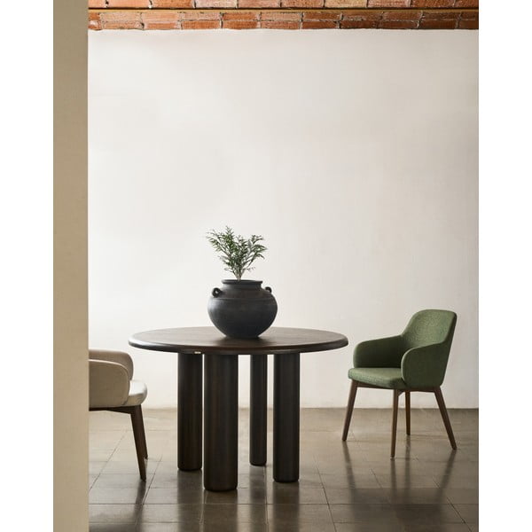 Ciemnozielony tapicerowany fotel jadalniany z podłokietnikami Nelida – Kave Home-image-2