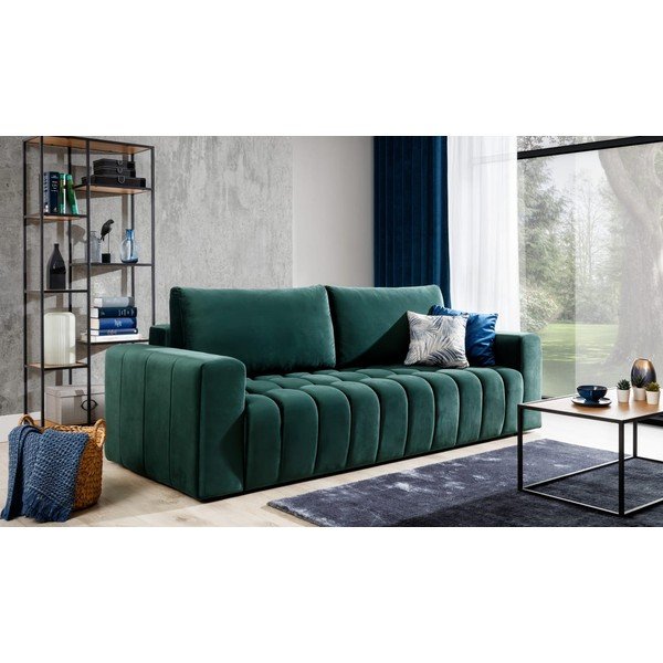 Ciemnozielona aksamitna rozkładana/ze schowkiem sofa 247 cm Lazaro – ELTAP-image-4