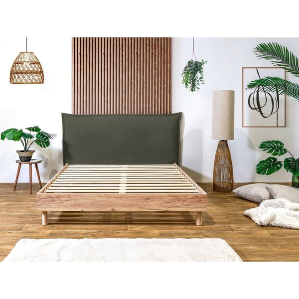 Ciemnozielono-naturalne łóżko dwuosobowe ze stelażem 180x200 cm Charlie – Bobochic Paris-image-2