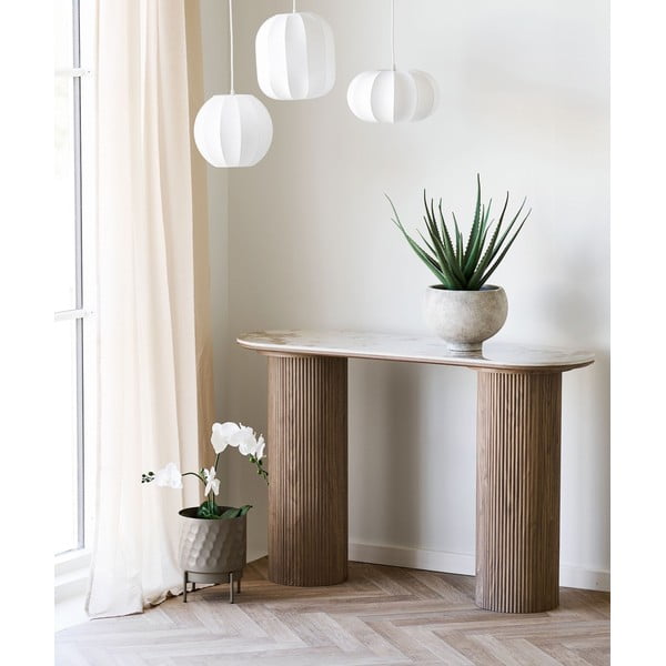 Beżowa/w naturalnym kolorze konsola z blatem w dekorze marmuru 40x120 cm Athens – House Nordic-image-1