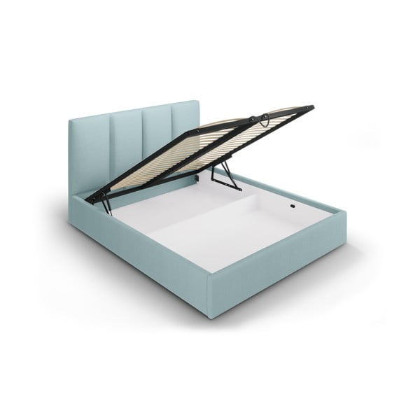 Jasnoniebieske tapicerowane łóżko dwuosobowe ze schowkiem ze stelażem 160x200 cm Juniper – Mazzini Beds-image-3