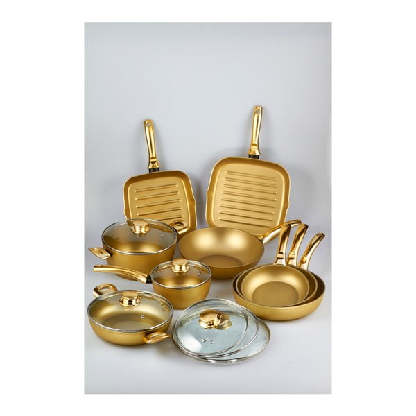 Komplet 7 patelni, garnka i rondla Bisetti Stonegold Gold Handles