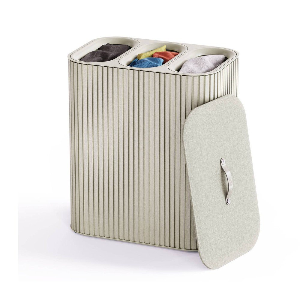 Beżowy bambusowy kosz na pranie 3x30 l Tota Trio Luxe – Joseph Joseph