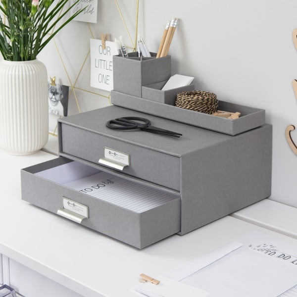 Szary 2-piętrowy pojemnik z szufladami na dokumenty Bigso Box of Sweden Birger, 33x22,5 cm-image-1