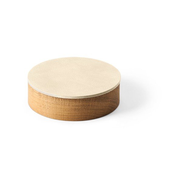 Kremowo-naturalny drewniany/ze skóry ekologicznej pojemnik dekoracyjny z pokrywką ø 11x3,5 cm Circle Nupo – LIND DNA