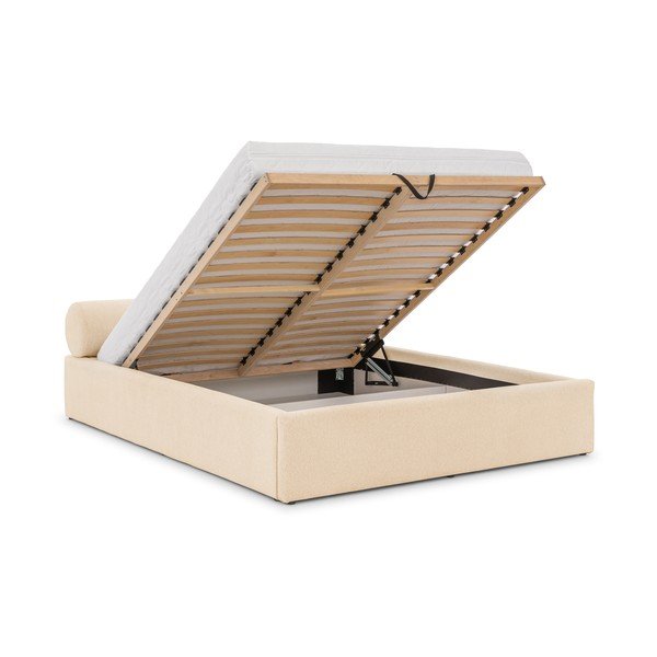 Kremowe tapicerowane łóżko dwuosobowe ze schowkiem i stelażem 180x200 cm Cille – Ropez-image-2