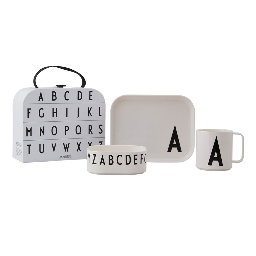 3-częściowy zestaw naczyń dla dzieci z kuferkiem Design Letters Classics A
