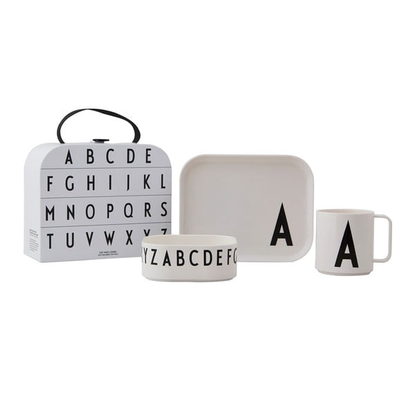 3-częściowy zestaw naczyń dla dzieci z kuferkiem Design Letters Classics A