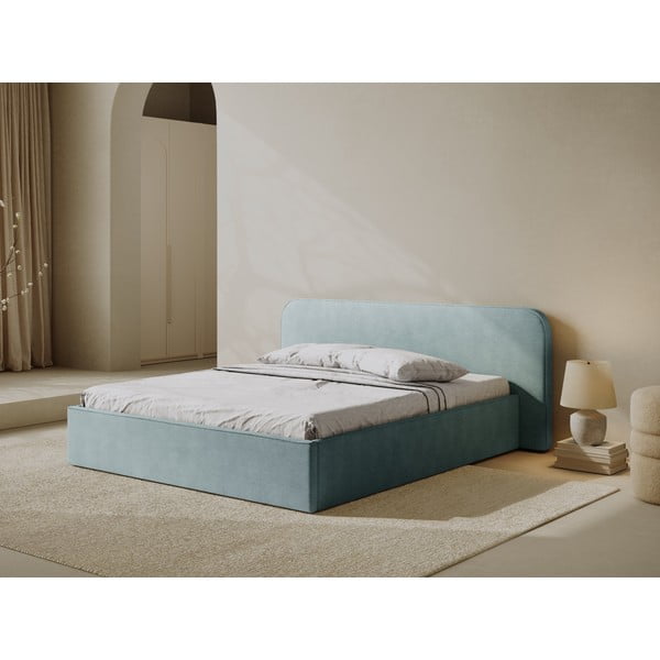 Miętowe tapicerowane łóżko dwuosobowe ze schowkiem i stelażem 140x200 cm Elizabeth – Micadoni -image-1