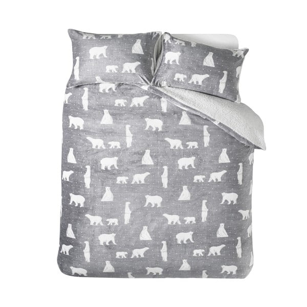 Szara pościel dwuosobowa z materiału sherpa 200x200 cm Cosy Polar Bear – Catherine Lansfield
