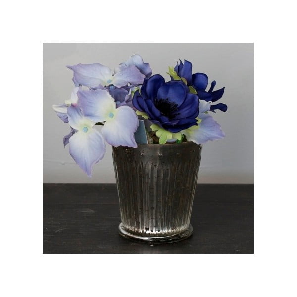 Szklany wazon ze sztucznymi kwiatami Hydrangea, 16 cm