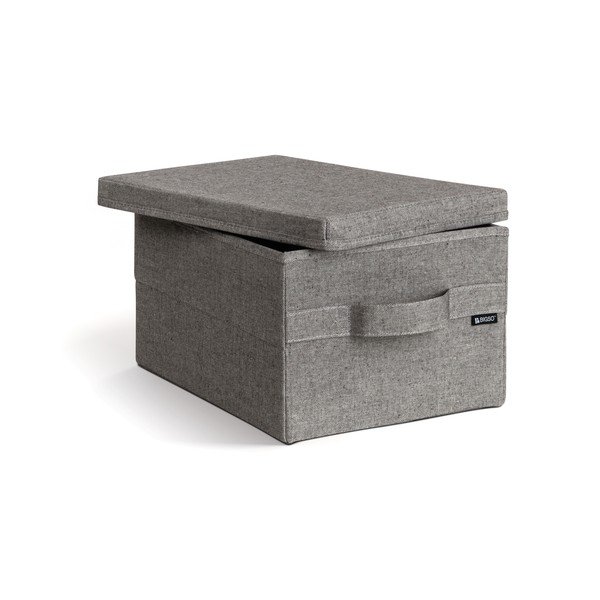 Szary tekstylny pojemnik z pokrywką 27x36x19 cm Soft Storage Small – Bigso-image-2