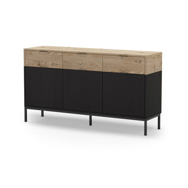 Czarna niska komoda w dekorze dębu 150x80 cm Marion – Marckeric-image-1